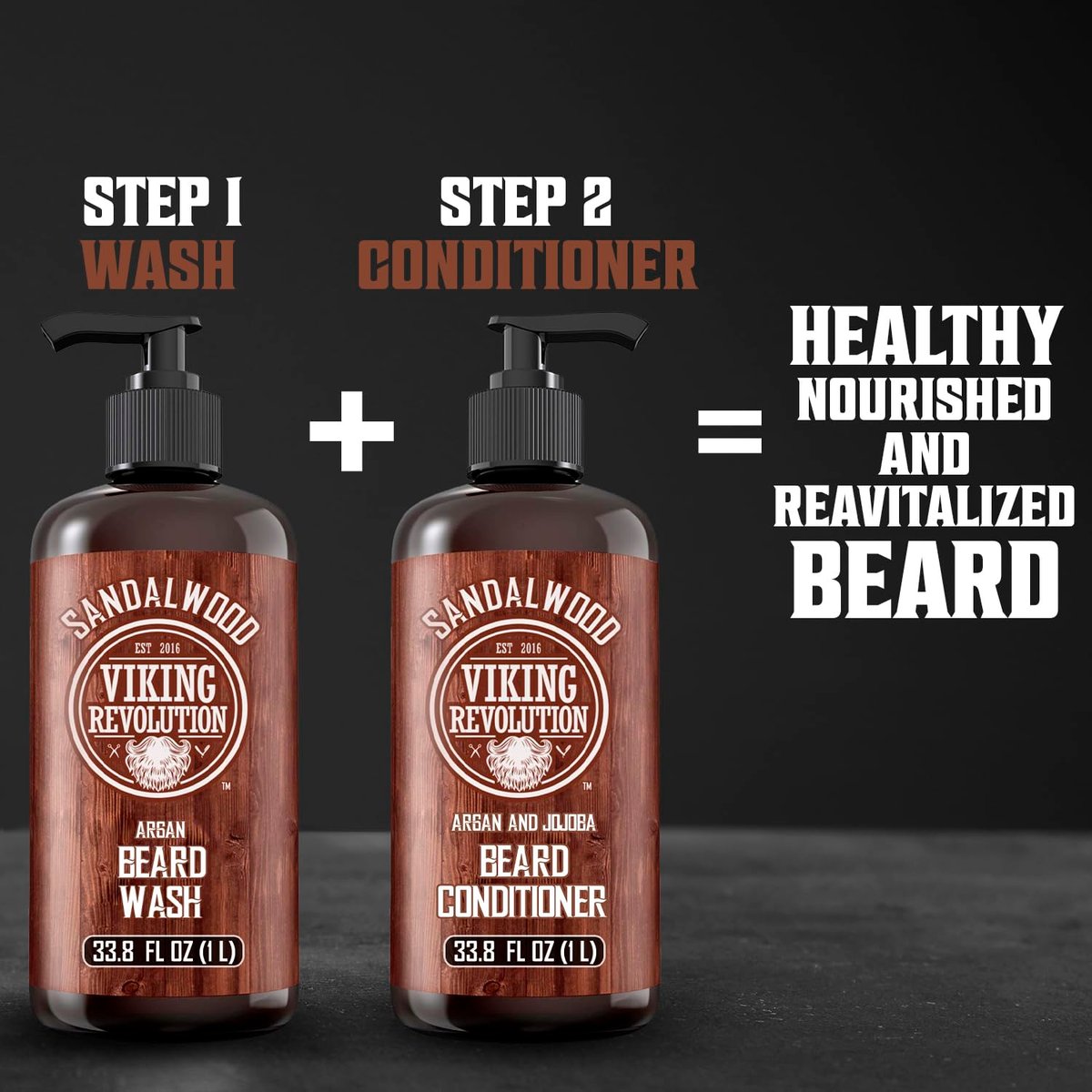 Viking Revolution Sandalwood Beard Conditioner for Men with Argan Oil and Jojoba Oil - Beard Softener and Strengthener Natural Beard Conditioner - Beard Care Moisturizer with Aloe Vera (33.8 Fl oz) Avelisse
