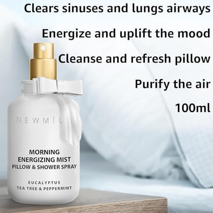 Energizing Shower & Pillow Spray Peppermint Eucalyptus Tea Tree Essential Oils Natural Fast Acting Aromatherapy Mist for Relaxation Calming Stress Clear Sinus Cooling Relief Luxury Self Care Gift