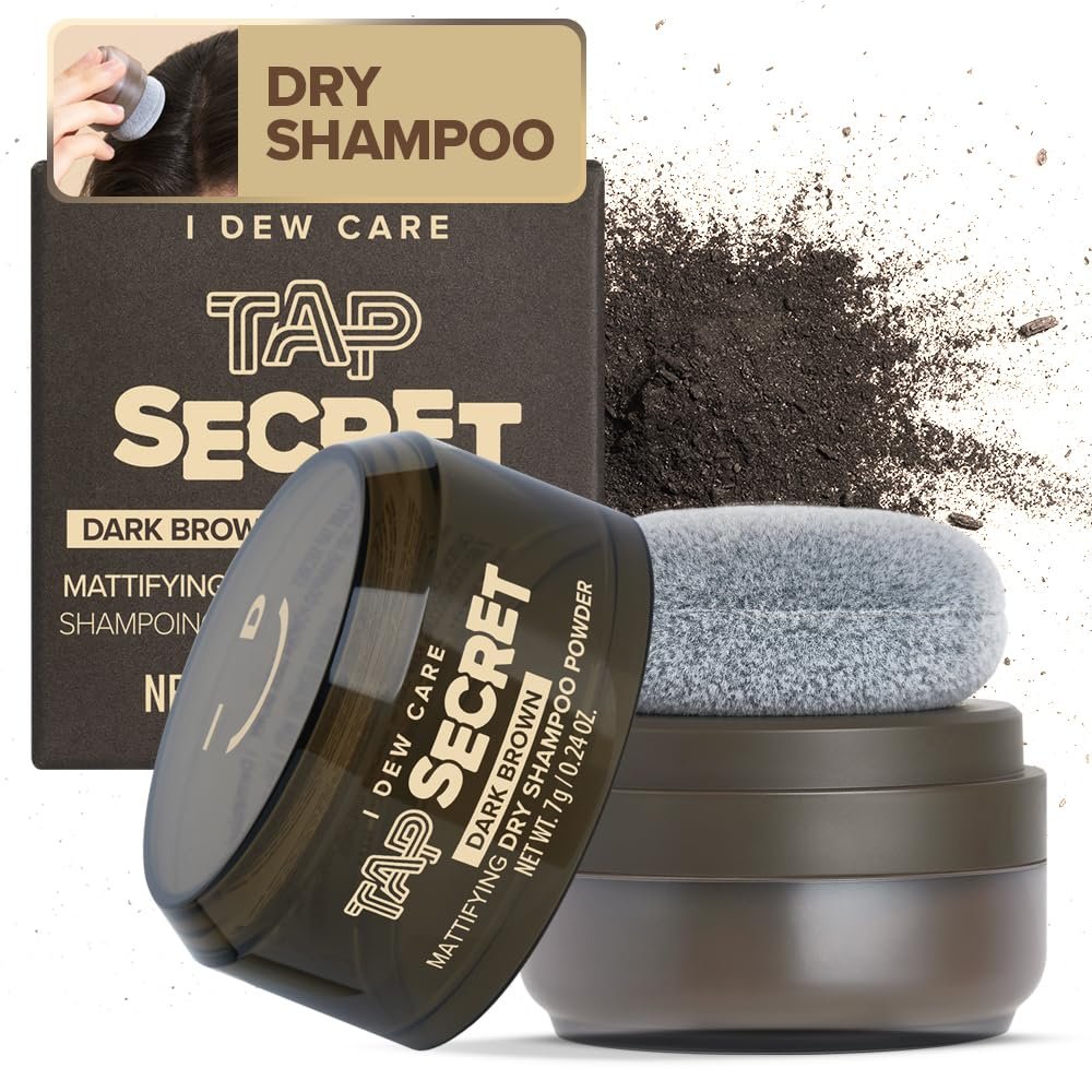 I DEW CARE Biotin Clarifying Dry Shampoo - Tap Secret Dark Brown | Strengthening & Volumizing, Refillable, Non-Aerosol, Travel Size, Brunette, Korean Ginseng, 0.24 Oz Avelisse