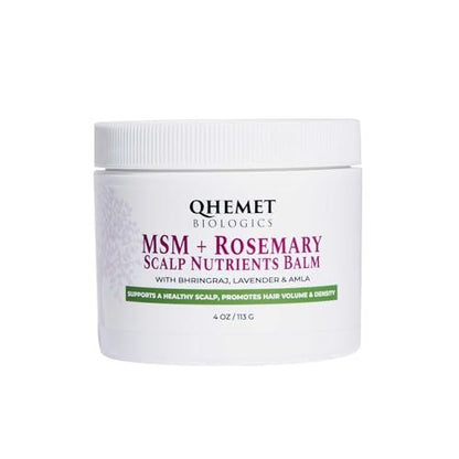 Qhemet Biologics MSM + Rosemary Scalp Nutrients Balm | Food for Hair Growth | MSM, Rosemary, Bhringraj, Castor Oil & Coconut Oil | For Dry Scalp, Thinning & Slow Growth | Vegan (4 oz) Avelisse