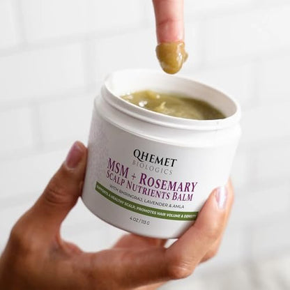 Qhemet Biologics MSM + Rosemary Scalp Nutrients Balm | Food for Hair Growth | MSM, Rosemary, Bhringraj, Castor Oil & Coconut Oil | For Dry Scalp, Thinning & Slow Growth | Vegan (4 oz) Avelisse