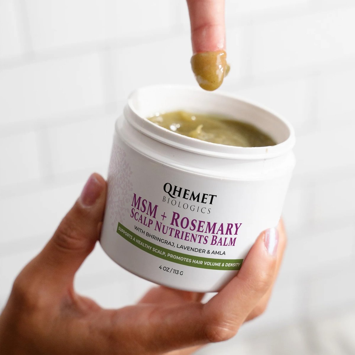 Qhemet Biologics MSM + Rosemary Scalp Nutrients Balm | Food for Hair Growth | MSM, Rosemary, Bhringraj, Castor Oil & Coconut Oil | For Dry Scalp, Thinning & Slow Growth | Vegan (4 oz) Avelisse