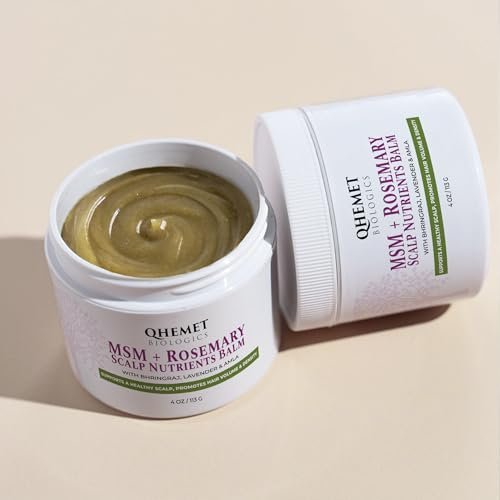 Qhemet Biologics MSM + Rosemary Scalp Nutrients Balm | Food for Hair Growth | MSM, Rosemary, Bhringraj, Castor Oil & Coconut Oil | For Dry Scalp, Thinning & Slow Growth | Vegan (4 oz) Avelisse