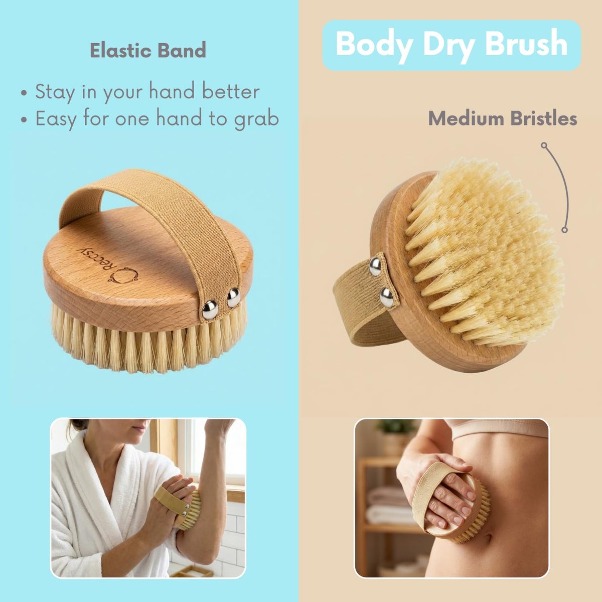 4pcs Dry Brushing Body Brush Set for Lymphatic Drainage - Natural Bristle Dry Skin Brush, Facial Brush, Exfoliating Scrubber, Wood Therapy Massage Tool with Gua Sha, Anti-Cellulite Avelisse