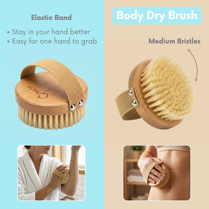 4pcs Dry Brushing Body Brush Set for Lymphatic Drainage - Natural Bristle Dry Skin Brush, Facial Brush, Exfoliating Scrubber, Wood Therapy Massage Tool with Gua Sha, Anti-Cellulite Avelisse