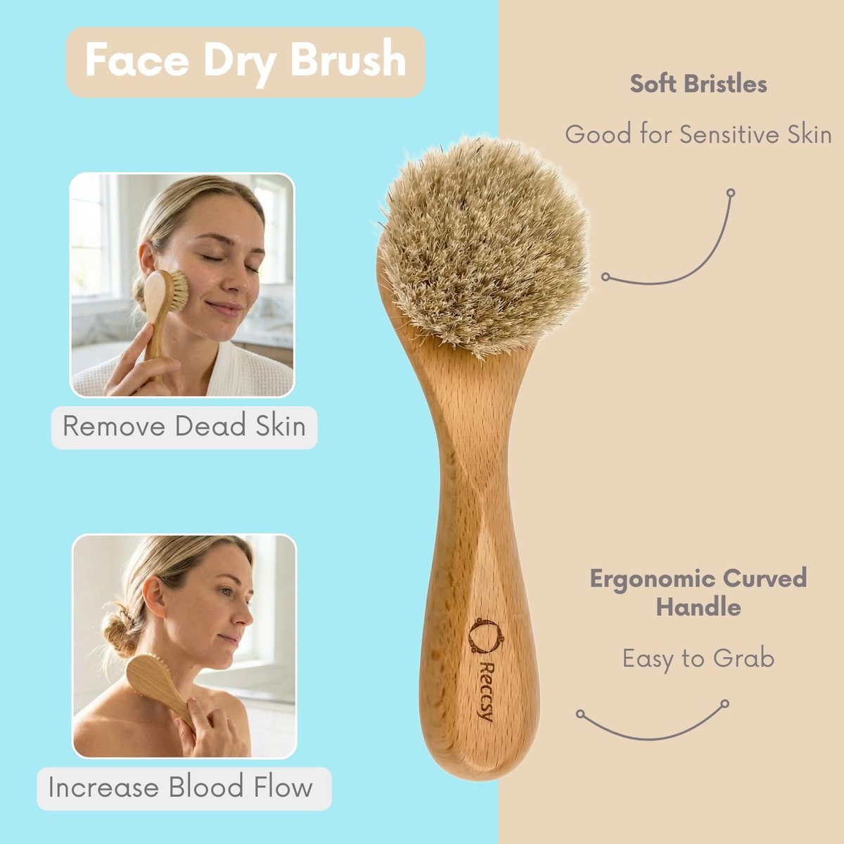 4pcs Dry Brushing Body Brush Set for Lymphatic Drainage - Natural Bristle Dry Skin Brush, Facial Brush, Exfoliating Scrubber, Wood Therapy Massage Tool with Gua Sha, Anti-Cellulite Avelisse