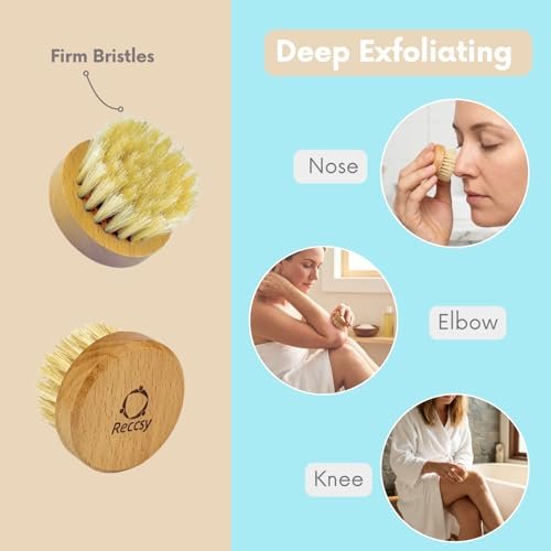 4pcs Dry Brushing Body Brush Set for Lymphatic Drainage - Natural Bristle Dry Skin Brush, Facial Brush, Exfoliating Scrubber, Wood Therapy Massage Tool with Gua Sha, Anti-Cellulite Avelisse