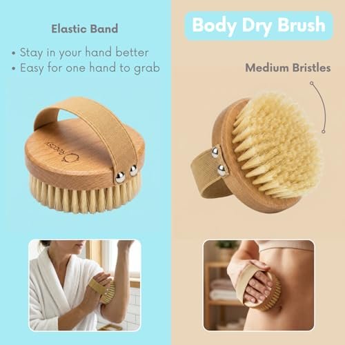4pcs Dry Brushing Body Brush Set for Lymphatic Drainage - Natural Bristle Dry Skin Brush, Facial Brush, Exfoliating Scrubber, Wood Therapy Massage Tool with Gua Sha, Anti-Cellulite Avelisse
