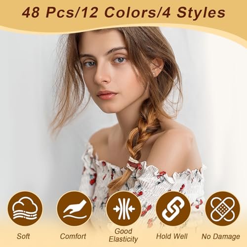 48 PCS Boho Hair Ties - No Damage Elastic Hair Tie Bracelets for Women, Cute Ponytail Holders for Thick & Thin Hair - Multicolor - görsel 14