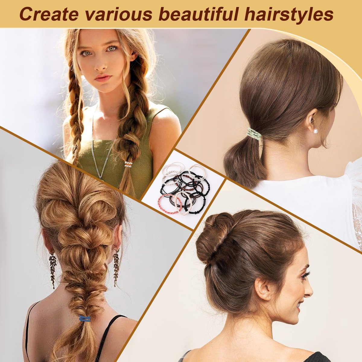 48 PCS Boho Hair Ties - No Damage Elastic Hair Tie Bracelets for Women, Cute Ponytail Holders for Thick & Thin Hair - Multicolor - görsel 7