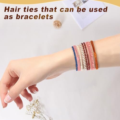 48 PCS Boho Hair Ties - No Damage Elastic Hair Tie Bracelets for Women, Cute Ponytail Holders for Thick & Thin Hair - Multicolor - görsel 10