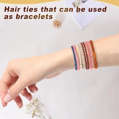 48 PCS Boho Hair Ties - No Damage Elastic Hair Tie Bracelets for Women, Cute Ponytail Holders for Thick & Thin Hair - Multicolor