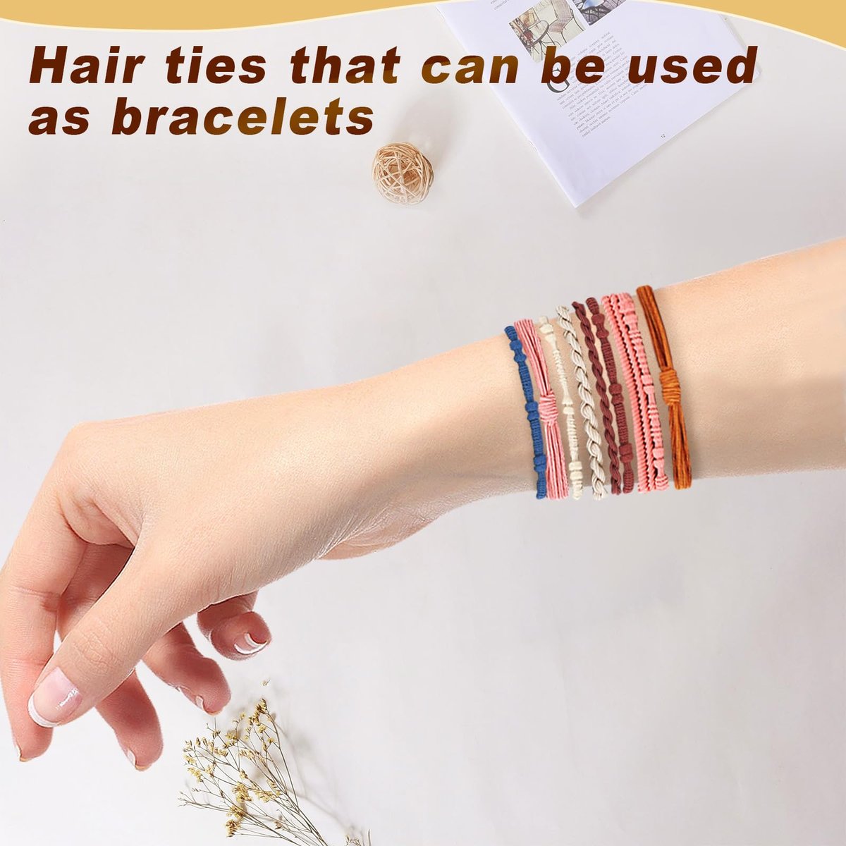 48 PCS Boho Hair Ties - No Damage Elastic Hair Tie Bracelets for Women, Cute Ponytail Holders for Thick & Thin Hair - Multicolor - görsel 9