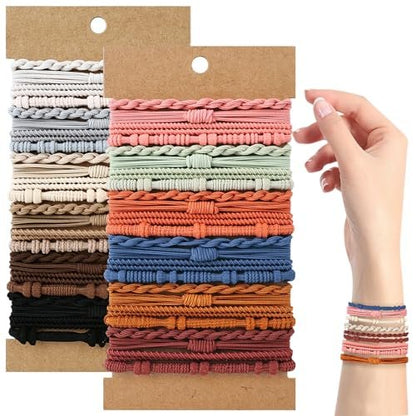 48 PCS Boho Hair Ties - No Damage Elastic Hair Tie Bracelets for Women, Cute Ponytail Holders for Thick & Thin Hair - Multicolor