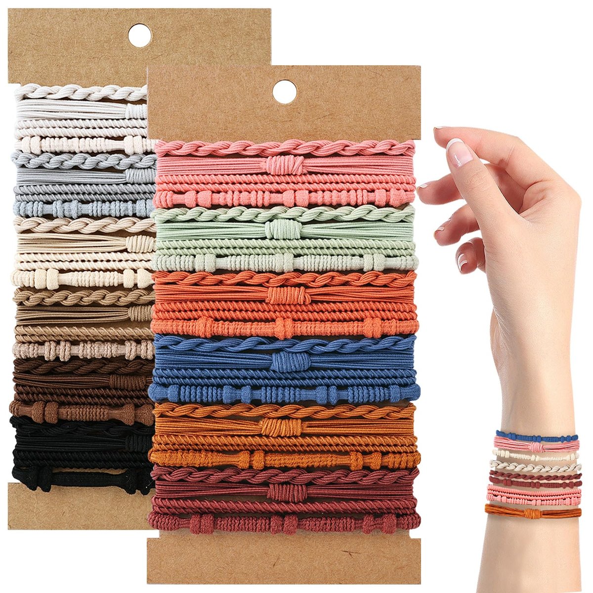 48 PCS Boho Hair Ties - No Damage Elastic Hair Tie Bracelets for Women, Cute Ponytail Holders for Thick & Thin Hair - Multicolor - görsel 1