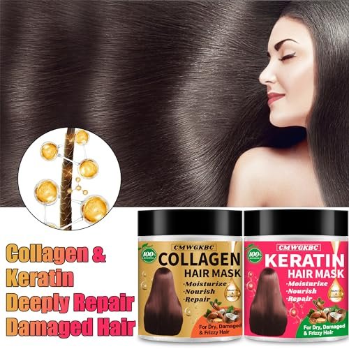 Collagen & Keratin Hair Mask Set for Damaged Hair – Deep Conditioner with Argan Oil & Vitamin E, Natural Hydrating Treatment for Dry, Curly, Color-Treated Hair (2 x 5 Fl Oz, Gold & Hot Pink) - görsel 10
