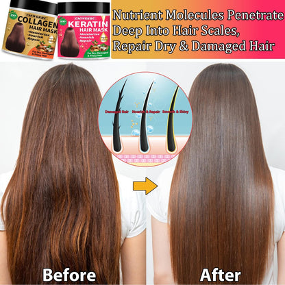 Collagen & Keratin Hair Mask Set for Damaged Hair – Deep Conditioner with Argan Oil & Vitamin E, Natural Hydrating Treatment for Dry, Curly, Color-Treated Hair (2 x 5 Fl Oz, Gold & Hot Pink)