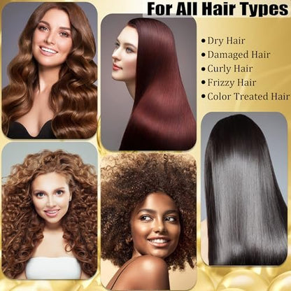 Collagen & Keratin Hair Mask Set for Damaged Hair – Deep Conditioner with Argan Oil & Vitamin E, Natural Hydrating Treatment for Dry, Curly, Color-Treated Hair (2 x 5 Fl Oz, Gold & Hot Pink)