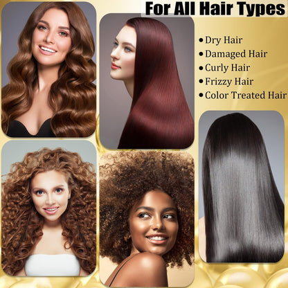 Collagen & Keratin Hair Mask Set for Damaged Hair – Deep Conditioner with Argan Oil & Vitamin E, Natural Hydrating Treatment for Dry, Curly, Color-Treated Hair (2 x 5 Fl Oz, Gold & Hot Pink)