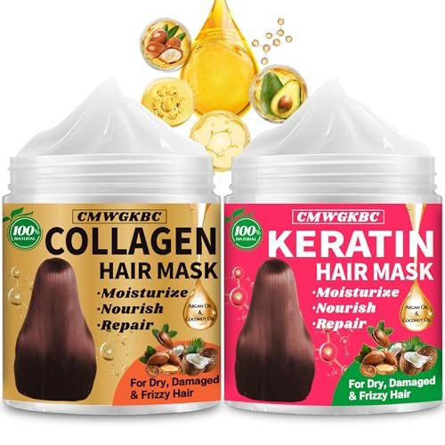 Collagen & Keratin Hair Mask Set for Damaged Hair – Deep Conditioner with Argan Oil & Vitamin E, Natural Hydrating Treatment for Dry, Curly, Color-Treated Hair (2 x 5 Fl Oz, Gold & Hot Pink) - görsel 2