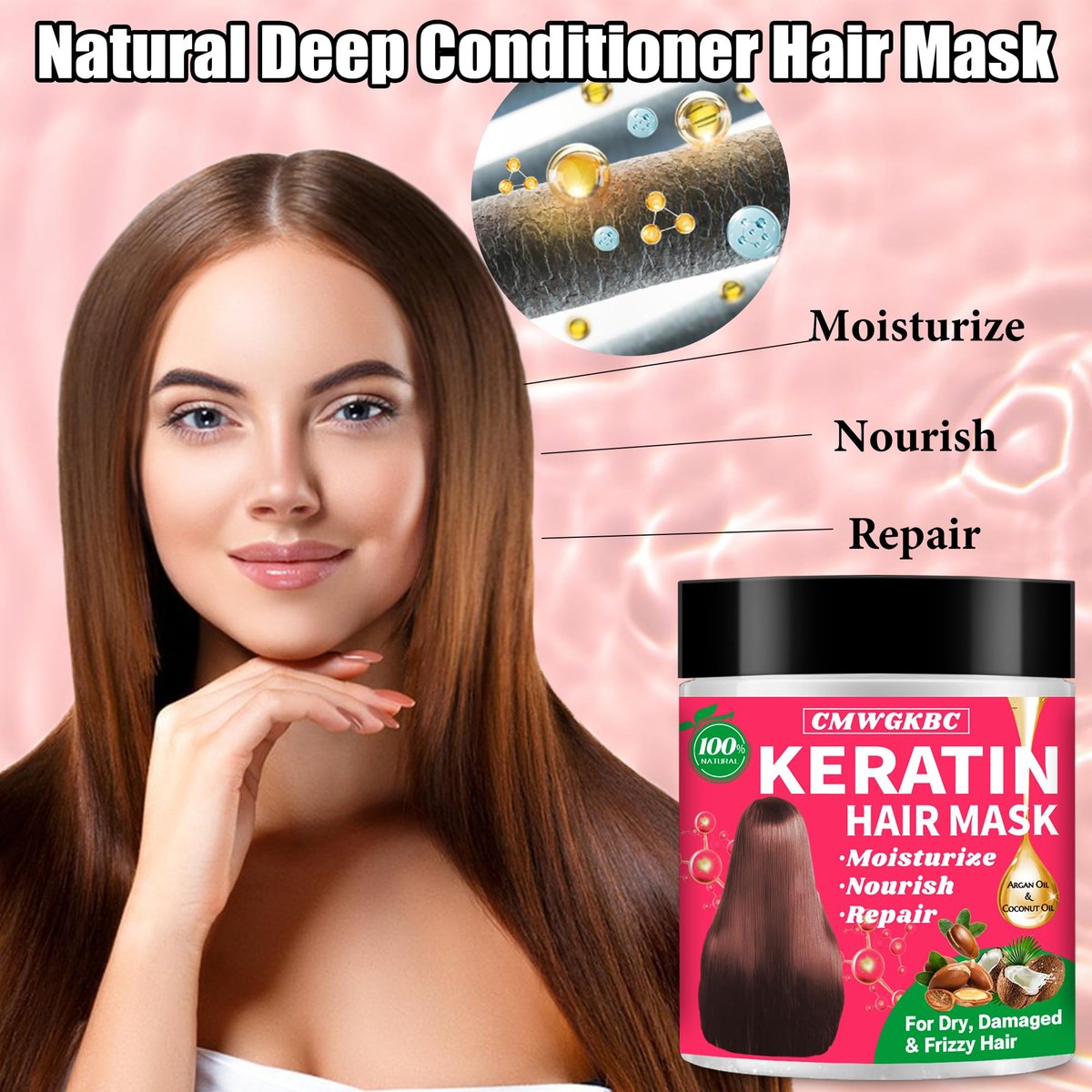 Collagen & Keratin Hair Mask Set for Damaged Hair – Deep Conditioner with Argan Oil & Vitamin E, Natural Hydrating Treatment for Dry, Curly, Color-Treated Hair (2 x 5 Fl Oz, Gold & Hot Pink) - görsel 13