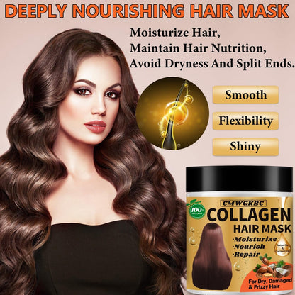 Collagen & Keratin Hair Mask Set for Damaged Hair – Deep Conditioner with Argan Oil & Vitamin E, Natural Hydrating Treatment for Dry, Curly, Color-Treated Hair (2 x 5 Fl Oz, Gold & Hot Pink)