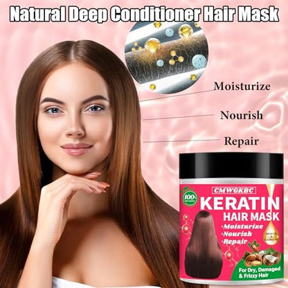 Collagen & Keratin Hair Mask Set for Damaged Hair – Deep Conditioner with Argan Oil & Vitamin E, Natural Hydrating Treatment for Dry, Curly, Color-Treated Hair (2 x 5 Fl Oz, Gold & Hot Pink)