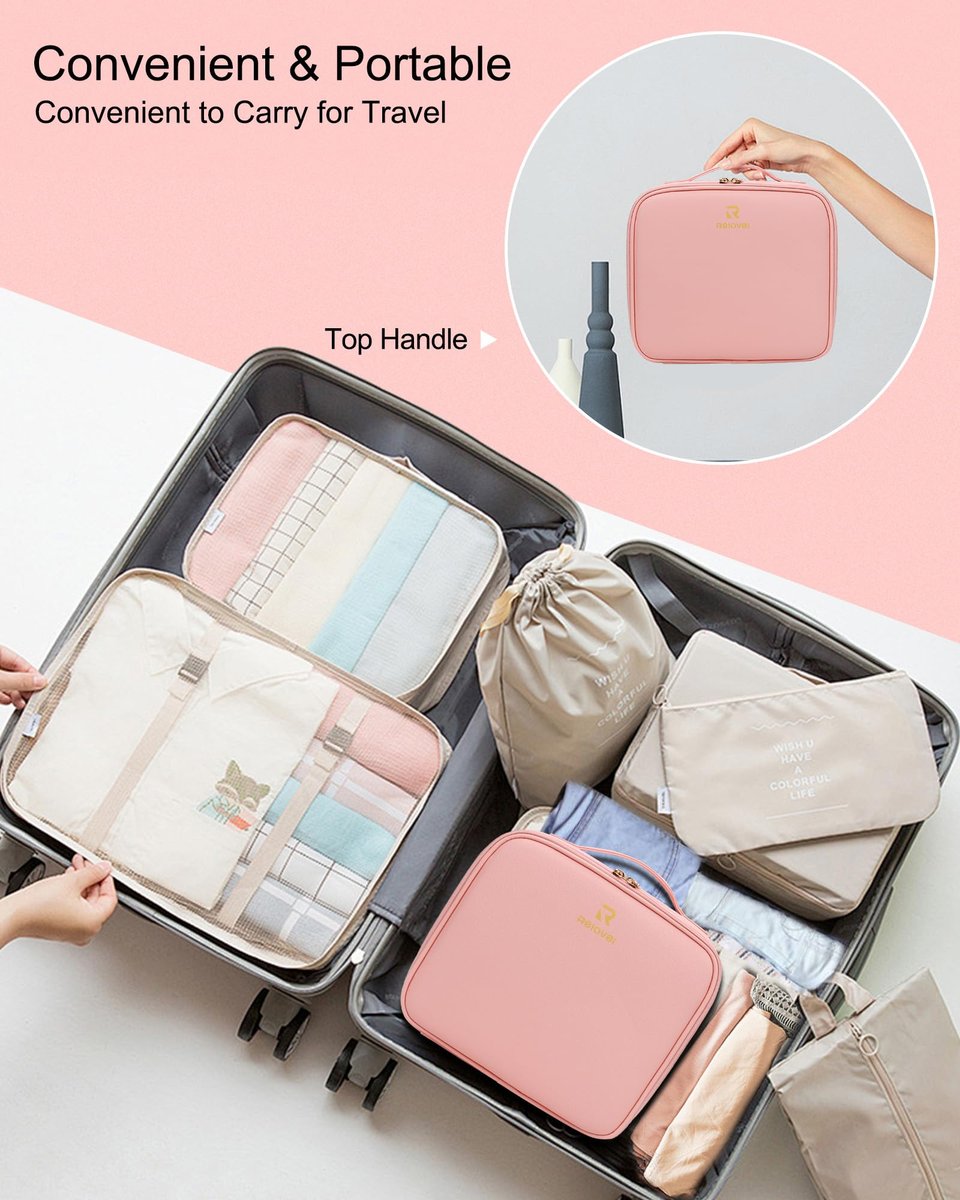 Relavel Makeup Bag with LED Mirror – Travel Makeup Case with Rechargeable Lighted Mirror, 3 Color Lights, Dual Layer Cosmetic Box, Leather Pink - görsel 13