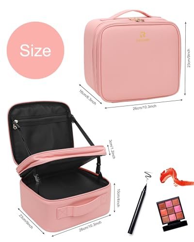Relavel Makeup Bag with LED Mirror – Travel Makeup Case with Rechargeable Lighted Mirror, 3 Color Lights, Dual Layer Cosmetic Box, Leather Pink - görsel 12