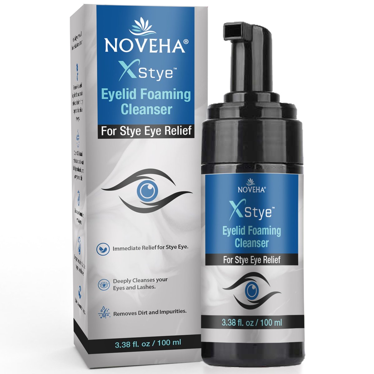 NOVEHA XStye Eyelid Foaming Cleanser – Fast Stye Relief with Tea Tree Oil, Daily Eyelid & Eyelash Wash for Dryness (3.38 fl oz / 100mL) - görsel 1