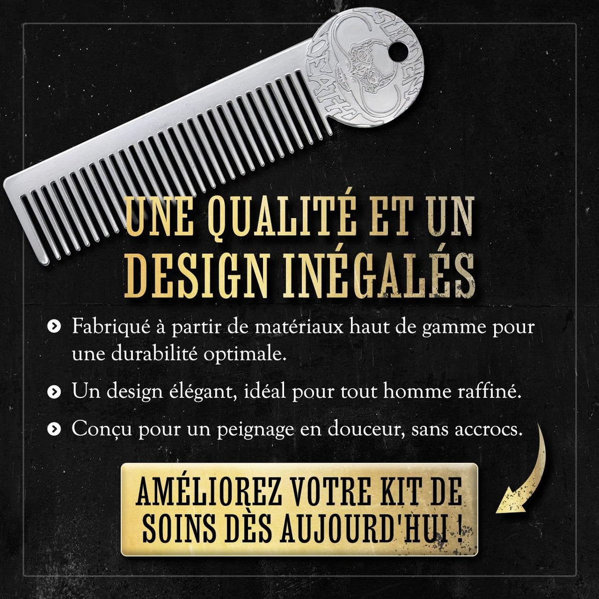 Metal Mustache & Beard Comb – Dual-Sided Pocket Comb for Men, Fine & Wide Teeth for Precise Styling – Durable, Compact, Travel-Friendly Grooming Tool for Facial Hair Care Avelisse