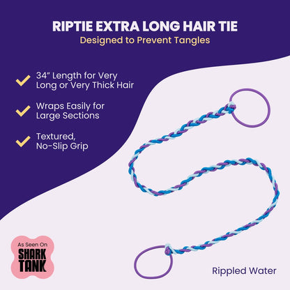 Rip Tie Extra Long Tangle-Free Hair Tie for Women – Nylon Hair Elastic for Very Long or Thick Hair – As Seen on Shark Tank – 1pc Rippled Water Avelisse