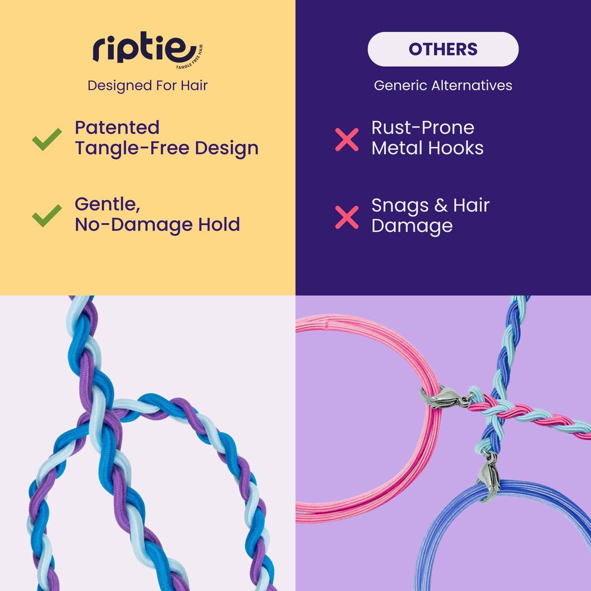 Rip Tie Extra Long Tangle-Free Hair Tie for Women – Nylon Hair Elastic for Very Long or Thick Hair – As Seen on Shark Tank – 1pc Rippled Water Avelisse