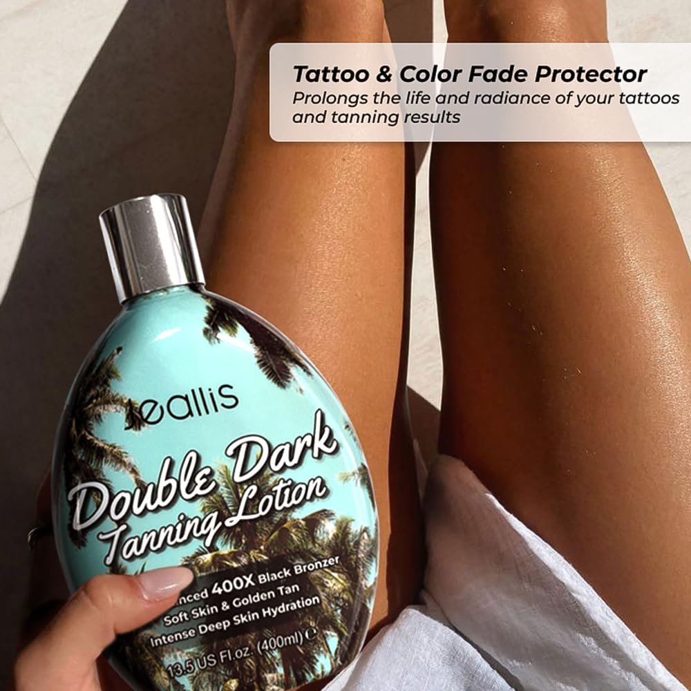Jeallis Double Dark Indoor Tanning Bed Lotion with Bronzer – 13.5 oz | Tattoo Protecting Formula Avelisse