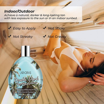 Jeallis Double Dark Indoor Tanning Bed Lotion with Bronzer – 13.5 oz | Tattoo Protecting Formula Avelisse