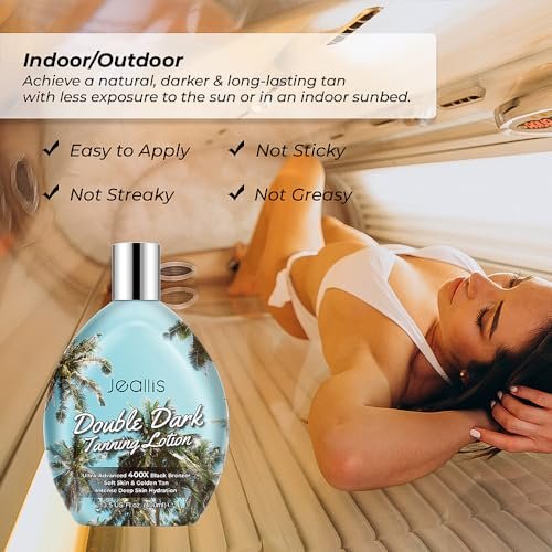 Jeallis Double Dark Indoor Tanning Bed Lotion with Bronzer – 13.5 oz | Tattoo Protecting Formula Avelisse