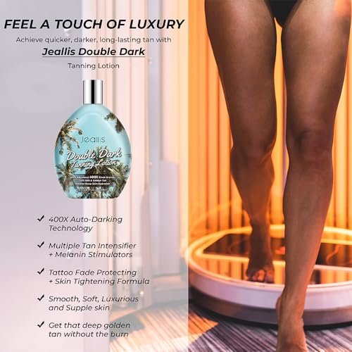 Jeallis Double Dark Indoor Tanning Bed Lotion with Bronzer – 13.5 oz | Tattoo Protecting Formula Avelisse