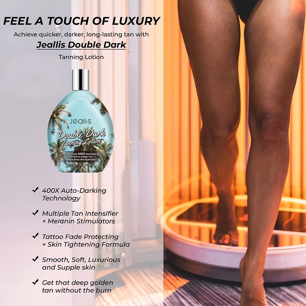Jeallis Double Dark Indoor Tanning Bed Lotion with Bronzer – 13.5 oz | Tattoo Protecting Formula Avelisse