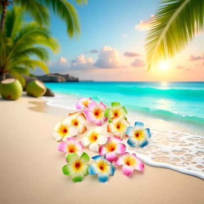 10-Pack Multicolor Hawaii Plumeria Flower Clips - Artificial Tropical Hair Barrettes for Beach Party, Wedding Hair Accessories (7cm)