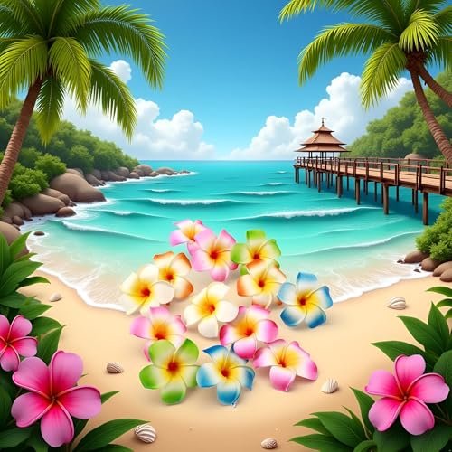 10-Pack Multicolor Hawaii Plumeria Flower Clips - Artificial Tropical Hair Barrettes for Beach Party, Wedding Hair Accessories (7cm) - görsel 15