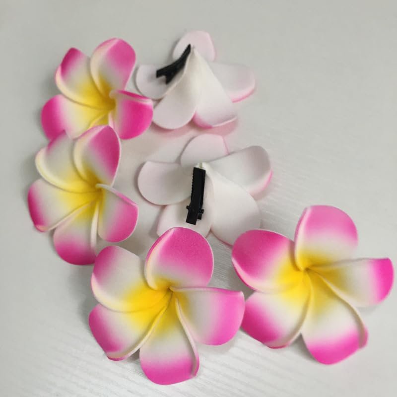 10-Pack Multicolor Hawaii Plumeria Flower Clips - Artificial Tropical Hair Barrettes for Beach Party, Wedding Hair Accessories (7cm) - görsel 11