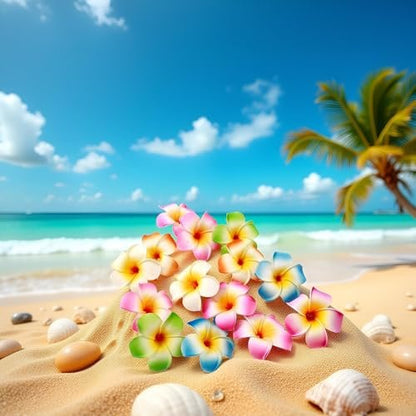 10-Pack Multicolor Hawaii Plumeria Flower Clips - Artificial Tropical Hair Barrettes for Beach Party, Wedding Hair Accessories (7cm)