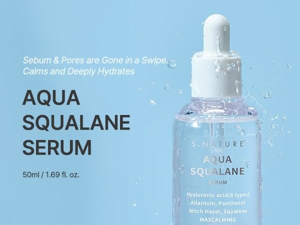 S.NATURE AQUA SQUALANE SERUM – Deeply Hydrating Facial Serum for All Skin Types, Soothing, Pore Tightening, and Sebum Control | Korean Skincare (1.69 Fl Oz) Avelisse