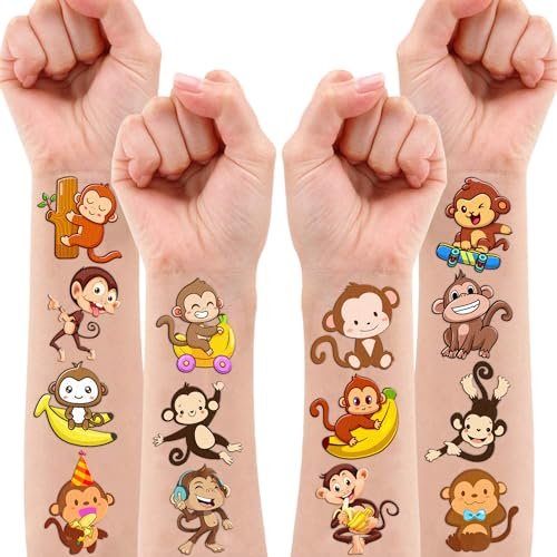96PCS Little Monkey Temporary Tattoos for Kids - Jungle Safari Animal Tattoo Stickers - Birthday Party Favors, School Rewards, Carnival Prizes - görsel 12