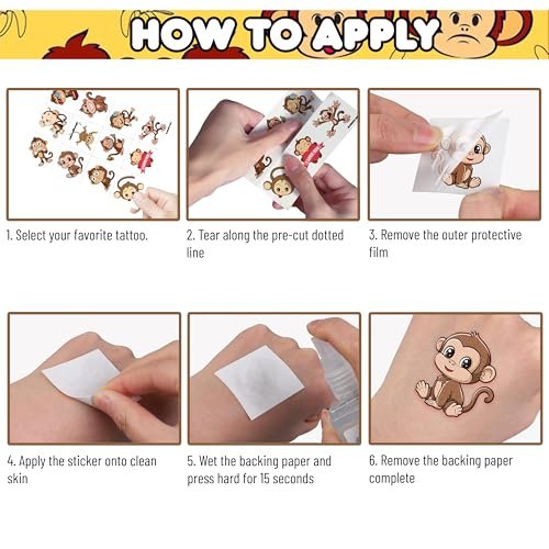 96PCS Little Monkey Temporary Tattoos for Kids - Jungle Safari Animal Tattoo Stickers - Birthday Party Favors, School Rewards, Carnival Prizes - görsel 10