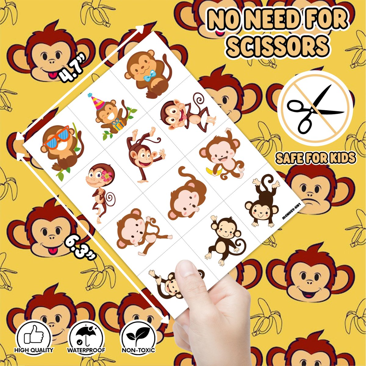 96PCS Little Monkey Temporary Tattoos for Kids - Jungle Safari Animal Tattoo Stickers - Birthday Party Favors, School Rewards, Carnival Prizes - görsel 7