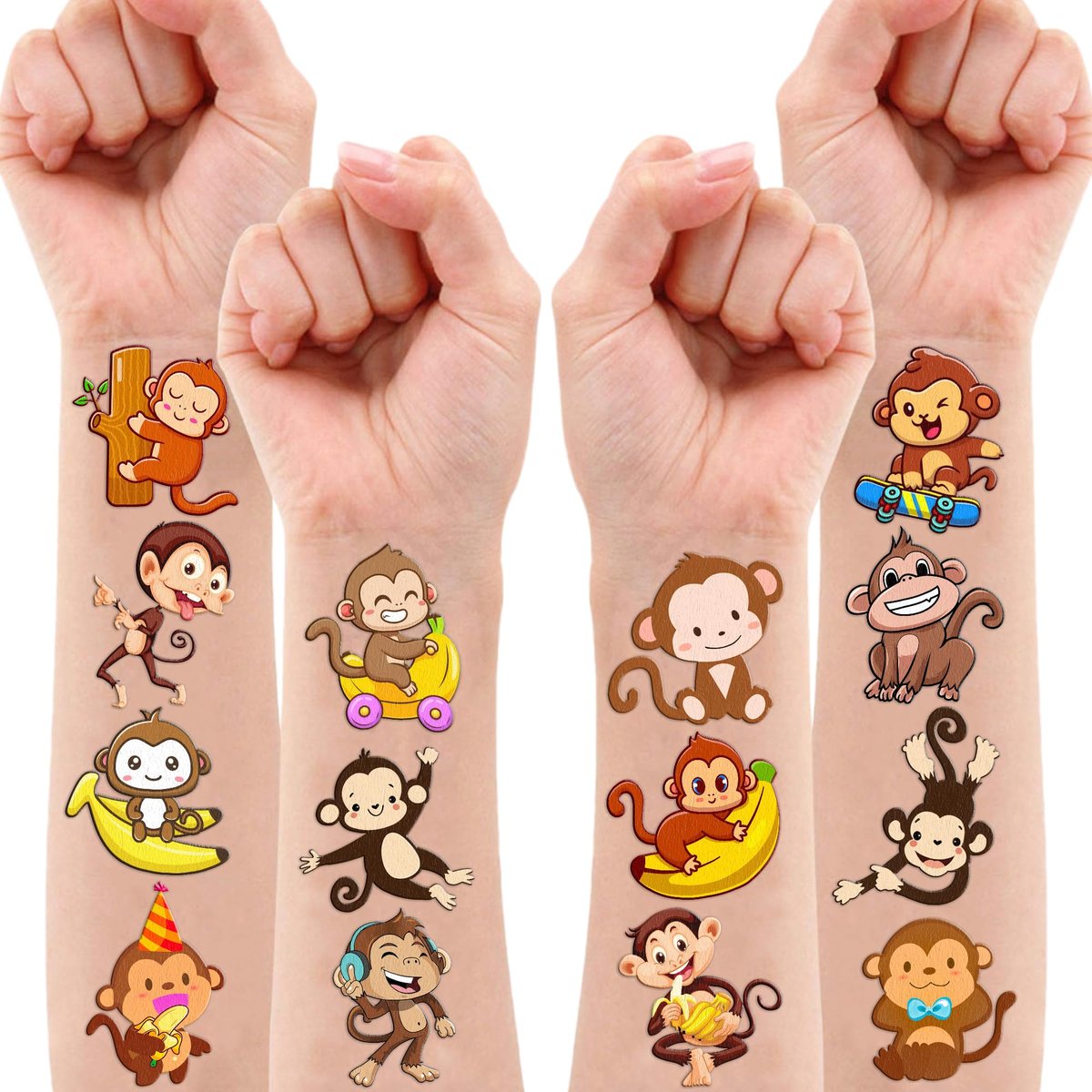 96PCS Little Monkey Temporary Tattoos for Kids - Jungle Safari Animal Tattoo Stickers - Birthday Party Favors, School Rewards, Carnival Prizes - görsel 11