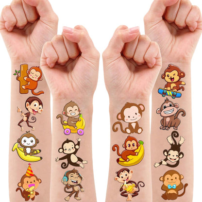 96PCS Little Monkey Temporary Tattoos for Kids - Jungle Safari Animal Tattoo Stickers - Birthday Party Favors, School Rewards, Carnival Prizes