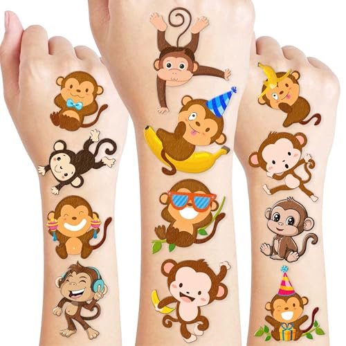 96PCS Little Monkey Temporary Tattoos for Kids - Jungle Safari Animal Tattoo Stickers - Birthday Party Favors, School Rewards, Carnival Prizes - görsel 2