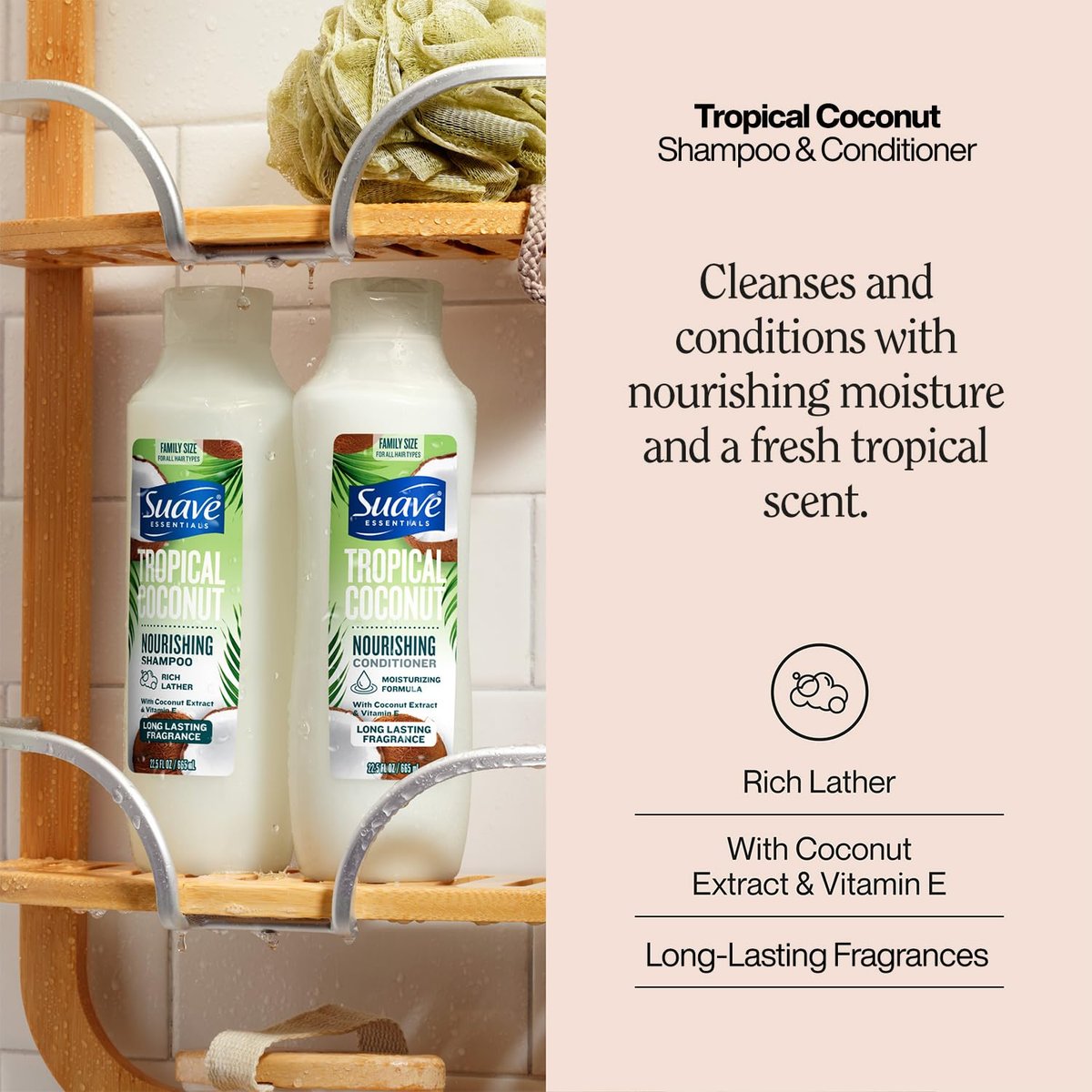 Suave Tropical Coconut Shampoo and Conditioner Set – Nourishing Formulas with Botanical Extract & Vitamin E, 22.5 oz Each (2-Piece) Avelisse